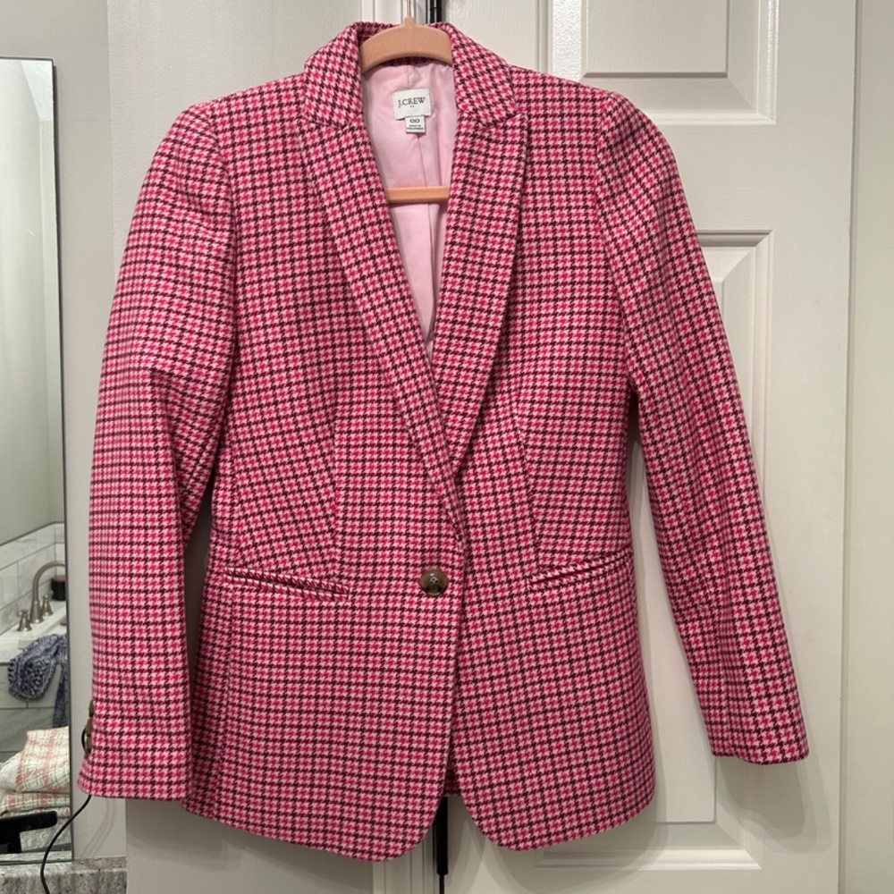 J. Crew Factory Pink Houndstooth Blazer